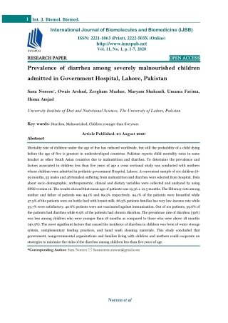 Prevalence of diarrhea among severely malnourished children admitted in Governme