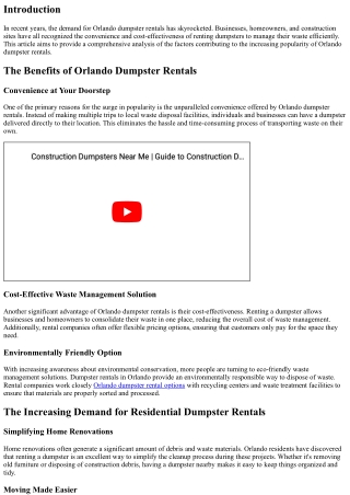 The Increasing Popularity of Orlando Dumpster Rentals: A Brief Analysis