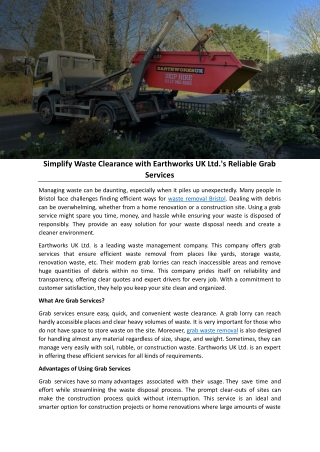 Simplify Waste Clearance with Earthworks UK Ltd.'s Reliable Grab Services - Doc