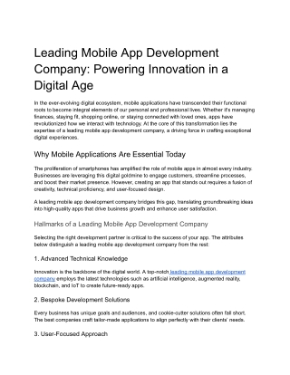 Leading Mobile App Development Company: Powering Innovation in a Digital Age