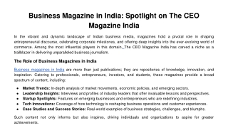 Business Magazine in India_ Spotlight on The CEO Magazine India