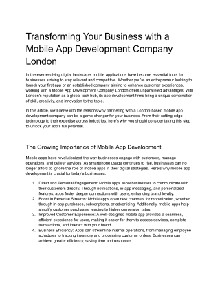 Mobile App Development Company In London