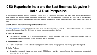 CEO Magazine in India and the Best Business Magazine in India_ A Dual Perspective