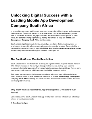 Mobile App Development Company In South Africa