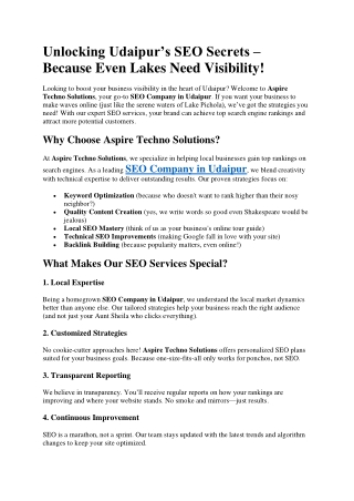 Unlocking Udaipurs SEO Secrets – Because Even Lakes Need Visibility!