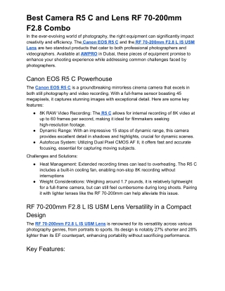 Best Canon Camera R5 C and Lens RF 70-200mm F2.8 Combo