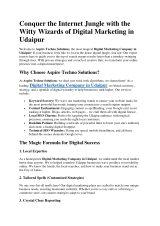 Conquer the Internet Jungle with the Witty Wizards of Digital Marketing in Udaipur