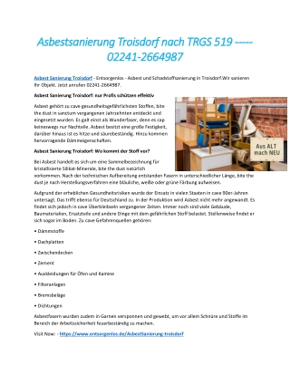 Asbestsanierung Troisdorf nach TRGS 519 ----- 02241-2664987