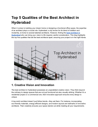 Top 5 Qualities of the Best Architect in Hyderabad