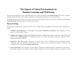 The Impact of School Environment on  Student Learning and Well-being - Regent International School