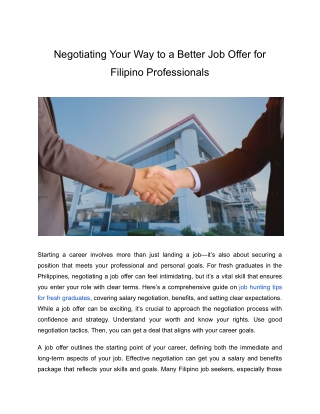 Negotiating Your Way to a Better Job Offer for Filipino Professionals