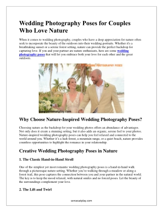 Wedding Photography Poses for Couples Who Love Nature