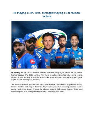 MI Playing 11 IPL 2025, Strongest Playing 11 of Mumbai Indians