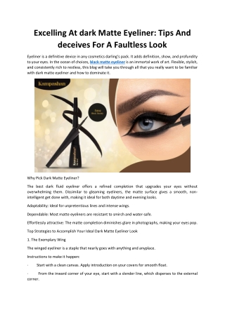 Excelling At dark Matte Eyeliner: Tips And deceives For A Faultless Look
