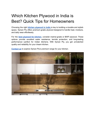 Which Kitchen Plywood in India is Best