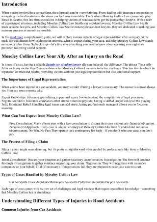 “Moseley Collins Law: Your Ally After an Injury on the Road”