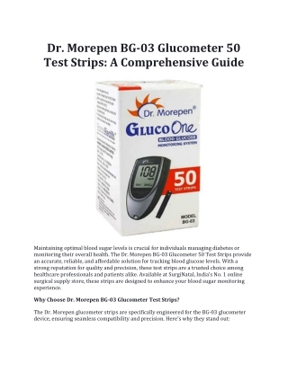 Dr. Morepen BG-03 Glucometer 50 Test Strips: A Comprehensive Guide