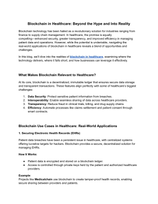 Blockchain in Healthcare: Beyond the Hype and Into Reality
