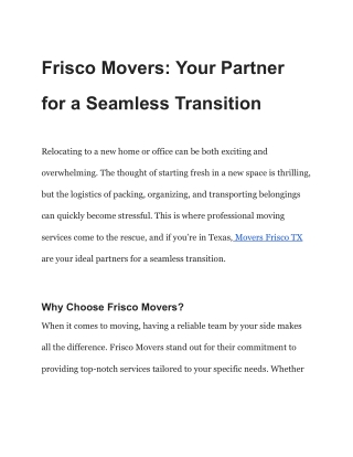 Frisco Movers_ Your Partner for a Seamless Transition
