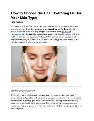 How to Choose the Best Hydrating Gel for Your Skin Type