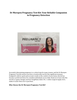 Dr Morepen Pregnancy Test Kit: Your Reliable Companion in Pregnancy Detection