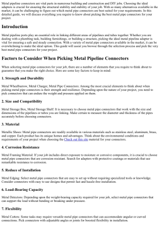 How to Pick the Best Metal Pipe Connectors for Your Job