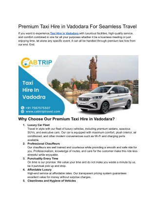 Premium Taxi Hire in Vadodara For Seamless Travel