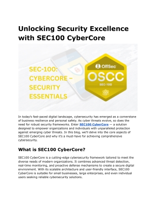 Unlocking Security Excellence with SEC100 CyberCore