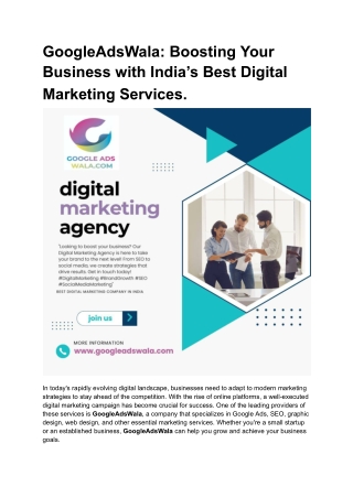 "GoogleAdsWala: Boosting Your Business with India’s Best Digital Marketing Servi