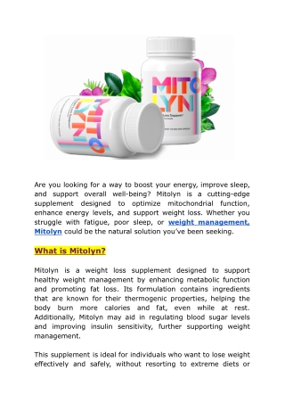 MITOLYN-weight loss supplement and unlock your metabolic power
