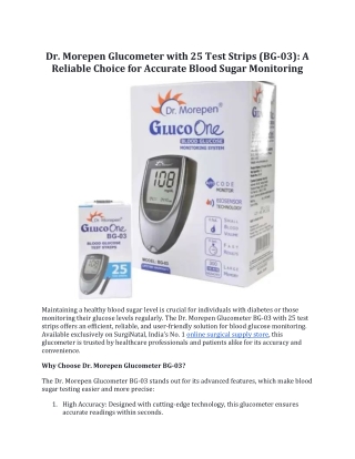 Dr. Morepen Glucometer with 25 Test Strips (BG-03): Accurate Blood Sugar Checks