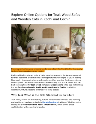 Explore Online Options for Teak Wood Sofas and Wooden Cots in Kochi and Cochin