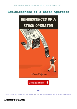 PDF Books Reminiscences of a Stock Operator