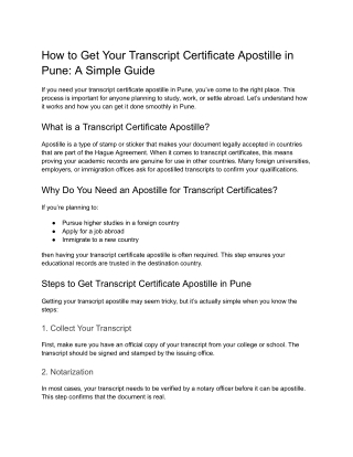 Quick Apostille Services for Transcript Certificate in Pune