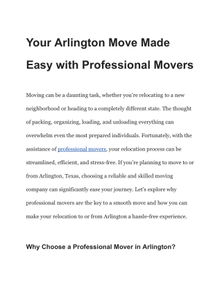 Your Arlington Move Made Easy with Professional Movers