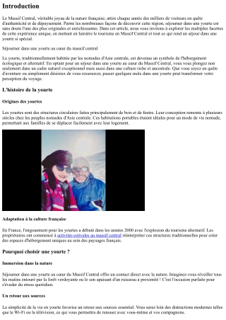 Séjourner dans une yourte au cœur du massif central