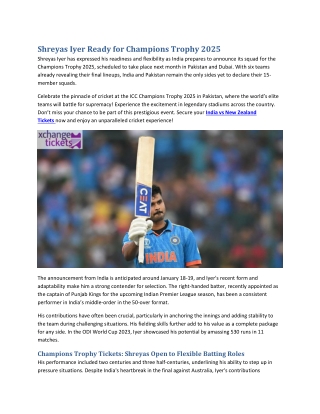 Shreyas Iyer Ready for Champions Trophy 2025
