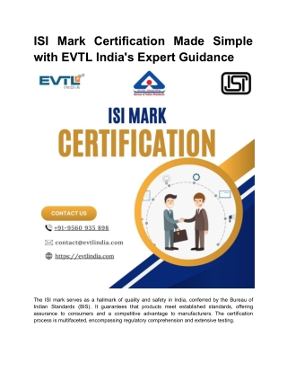 ISI Mark Certification Made Simple with EVTL India's Expert Guidance