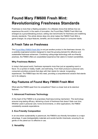 Found Mary FM600 Fresh Mint_ Revolutionizing Freshness Standards