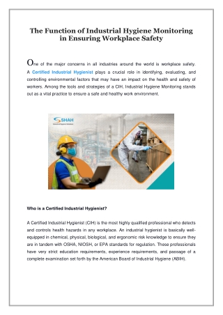 The Function of Industrial Hygiene Monitoring in Ensuring Workplace Safety