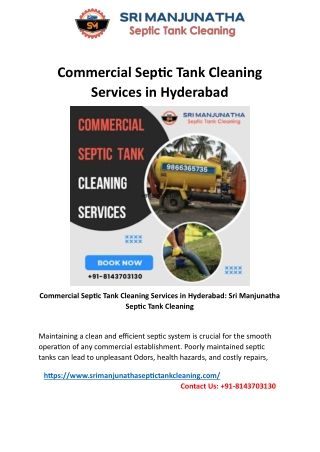 Commercial Septic Tank Cleaning Services in Hyderabad