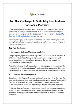 Top Five Challenges in Optimizing Your Business for Google Platforms