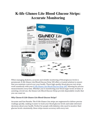 K-life Gluneo Lite Blood Glucose Strips: Accurate Monitoring