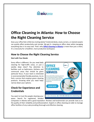 Office Cleaning in Atlanta: How to Choose the Right Cleaning Service