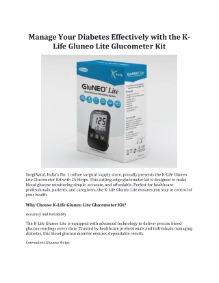 Manage Your Diabetes Effectively with the K-Life Gluneo Lite Glucometer Kit