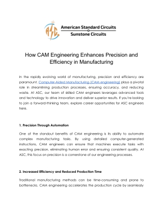 How CAM Engineering Enhances Precision and Efficiency in Manufacturing