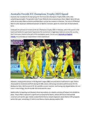 Australia Unveils ICC Champions Trophy 2025 Squad