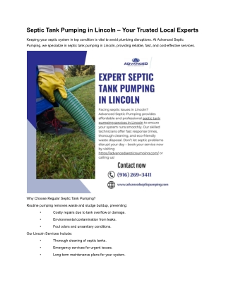 Septic Tank Pumping in Lincoln – Your Trusted Local Experts