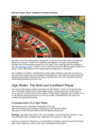 Baccarat Player Types A Beginner-Friendly Overview
