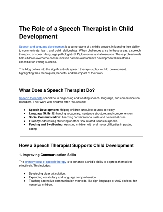 The Role of a Speech Therapist in Child Development